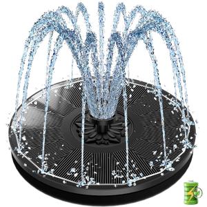 SZMP Solar Fountain for Bird Bath Spraying Water on Cloudy Day, Solar Water Fountain Pump Outdoor Garden 3.5W Black Glass Panel with 2000mAh Battery Replaceable Nozzles