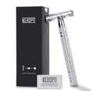 Double Edge Safety Razor with 10 Disposable Blades - Reusable Stainless Steel Shaver for Face, Leg, Body - Washable Portable Travel Size - Prevents Skin Irritation & Ingrown Hair (1-Bright Chrome)