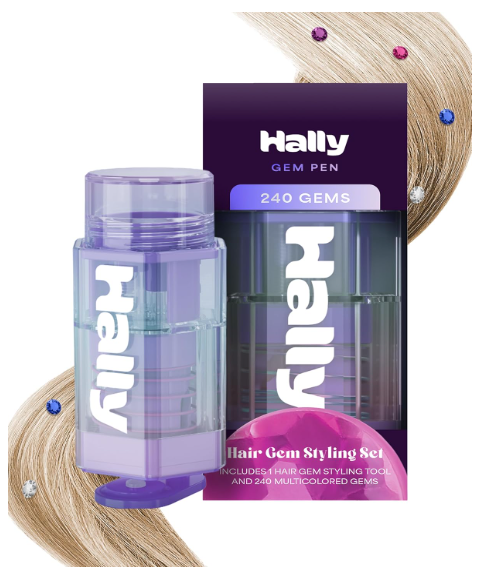 Hally Hair Gems Pen Applicator - Includes Hair Styling Tool with 180 Multicolored Adhesive Gem Stickers Hair Jewels - Stylish Hair Accessories for School, Halloween, Festivals, Wedding, Parties & More