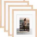 KINLINK 11x14 Picture Frame White Oak, Solid Light Wood Frames with Acrylic Plexiglass for Pictures 5x7/8x10 with Mat or 11x14 without Mat, Tabletop and Wall Display, Set of 4