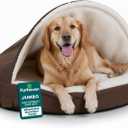 Furhaven 44" Round Orthopedic Dog Bed for Large Dogs w/ Removable Washable Cover, For Dogs Up to 80 lbs - Sherpa & Suede Snuggery - Espresso, 44-inch