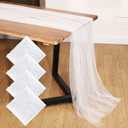 Oudain 4 Pack 29.5 x 120 Inch 10 ft Pearl Table Runner Tulle Fabric Lace Boho Glitter Tablecloth Table Runners for Bridal Shower Birthday Wedding Party Decorations and Supplies(White)