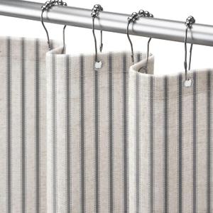 Stripe Farmhouse Shower Curtain, Vintage Linen Shower Curtains for Bathroom 72 X 72 Grey