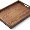 17 Inch Burnt Wood Serving Tray with Handles, Large Wooden Tray for Ottoman, Breakfast in Bed, Coffee Table, Dinner, Rectangular Tray for Living Room Bedroom Entryway and Kitchen (Brown)