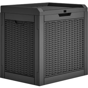 YITAHOME 32 Gallon Deck Box, Resin Storage with Lockable Lid & Side Handles, Indoor Outdoor Small Container for Patio Cushion, Garden Pool Accessories, Backyard Furniture, Water Resistant, Black 