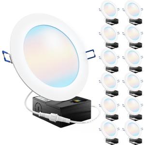 Sunco 12 Pack 6 Inch LED Recessed Light, Canless Ceiling Lights Slim with Junction Box, 850 LM, 14W (100W Equivalent), Selectable CCT 2700K/3000K/4000K/5000K/6000K, Dimmable, Wafer Thin ETL