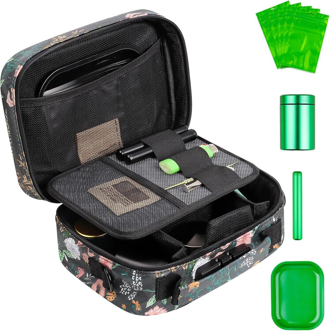Smell Proof Bag, Christmas Gift Set for Friends, Smell Proof Bags with Combination Lock Scent Proof Travel Set, Odorless Rolling Tray Carbon Lining Organizer Travel Medicine Bags (Green)