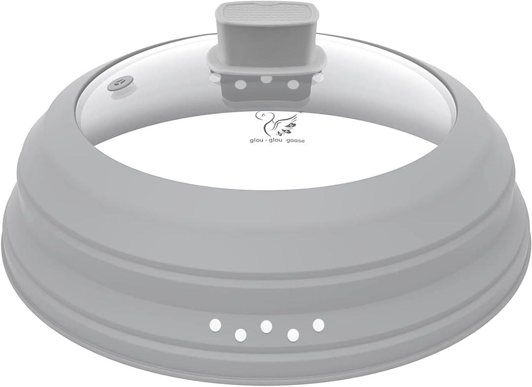 Microwave Splatter Cover Glass Cover Guard Lid with Collapsible Silicone for Food Pot Plate Cover 11.8 inch Light Grey
