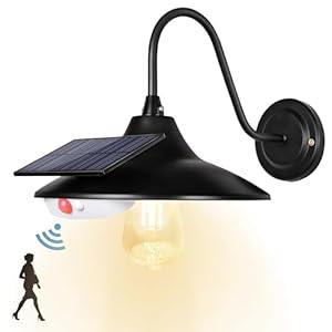 PPQ Solar Barn Light w/ 3 Modes,10000h Lifespan Solar Powered Wall Light 18H/7W Outdoor Waterproof for Shed Porch Garage Farmhouse Chicken Coop, Motion Sensor Auto On/Off, Vintage Gooseneck