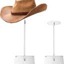 2Pcs Acrylic Hat Stand and Wig Display Rack, 16.9" Clear Hat Rack Stand for Display, Adjustable Height Hat Holder, Square Barbell Base Display for Jewelry Watch Helmets