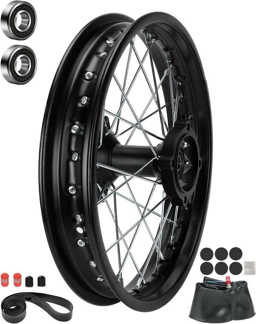 1.85x14 Rear Wheel Rim and 12mm Bearings Strip Kit fit 90/100-14 3.00-14 14 Inch Dirt Pit Bike Tire KLX125 KX85 TTR125 YZ80 RM80 Taotao DB17 SR150 DR90 Apollo 125 Motorcycle Parts (15mm Axle)