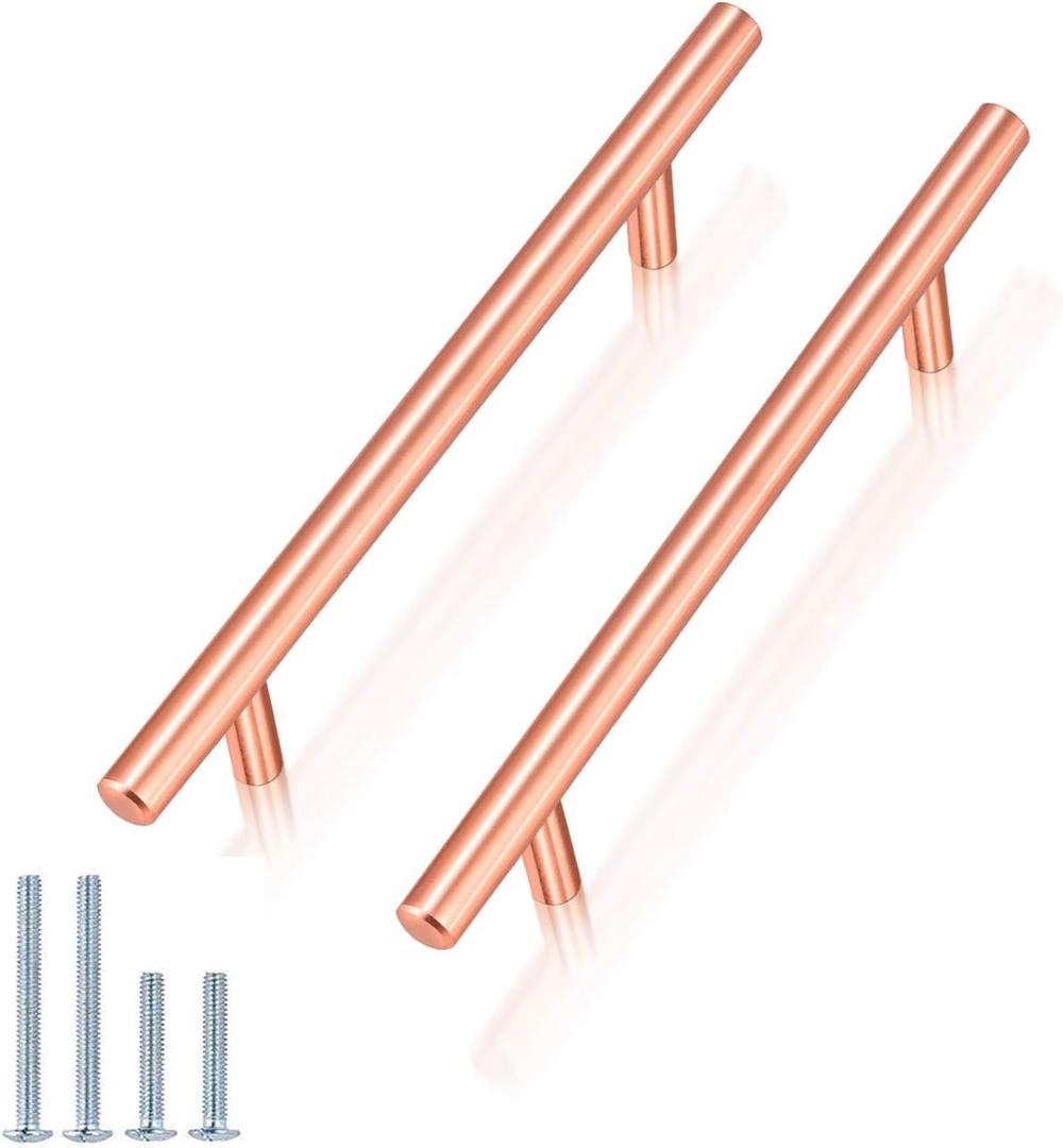 -4" Cabinet Pulls Solid Stainless Steel Drawer Pulls Brushed Rose Gold Finish,10 Pack-Kitchen Cabinet Handles T Bar Cupboard Furniture Hardware,Diameter 10mm(2/5 Inch), Hole Centers:102mm,10, 4 Inch Hole Centers
