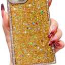 Owncase for iPhone 13 Case Glitter, Crystal Diamonds Shiny Bling Sparkly Electroplated Edge Shockproof Soft TPU Bumper Phone Case for Women Girls, Gold