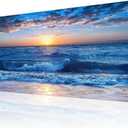Wapluam Large Canvas Wall Art - Modern Decor for Living Room, Bedroom, Office - Ocean Beach Scene - Blue Sea View - Framed Prints - 24" x 48"