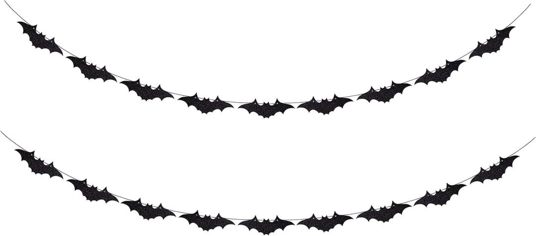Gexolenu Halloween Bunting Bat Banner Black Glitter Bat Garland for Halloween Theme Outdoor Indoor Haunted House Party Supply for Mantle Fireplace Halloween Party Decorations
