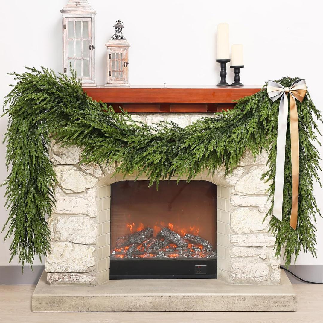 Artificial Norfolk Pine Garland - Faux Christmas Garland Fake Green Garland for Fireplace,Table, Stairs, Mantle, Window,Indoor Outdoor,Home,Holiday Decor (2 PCS,9 FT)