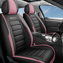 Saienno S01 Leather Car Seat Covers 5 Seats Front & Rear Seat Protector Full Set Universal FitAirbag Compatible (Black&Pink)