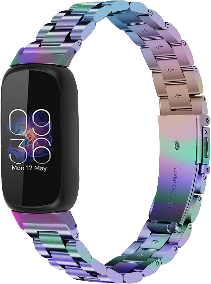 Stainless Steel Band Compatible with Fitbit Inspire 3, Adjustable Metal Watch Bands BraceletsWristband Replacement for Women Men(Colourful)