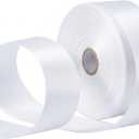 White Ribbon for Gift Wrapping, Satin Fabric Roll for Father's Day Bows & Eternal Flowers Making, Floral Bouquets. 1 1/2 Inch x 50 Yards