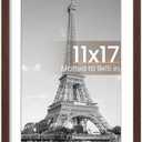 upsimples 11x17 Picture Frame, Display Pictures 9x15 with Mat or 11 x 17 Without, Wall Hanging Poster Frames, Brown, 1 Pack