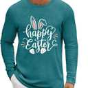 LAZYCHILD Easter Shirts for Men: He is Risen Shirt Christian Easter T-Shirt Easter Long Sleeve Gifts Tee Tops (Large, Cyan)