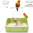 Automatic Parakeet Bird Bath with Pump, Large Bird Shower Fountain Indoor Bathtub with Running Water, Parrot Bath Tub Faucet for Pet Birds, African Grey, Cockatiel, Conure, Budgie, Lovebird (Square - Green)