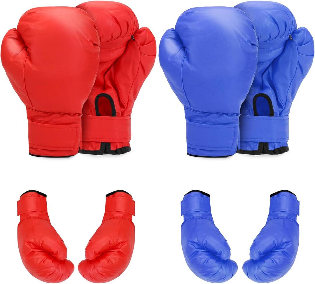 2 Pair Boxing Gloves for Men & Women, Boxing Training Gloves Suitable for Beginners & Kids, Shockproof Leather Sparring and Training Gloves Set (Blue-Red)
