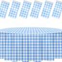 HEIPINIUYE 6 Pack Blue and White Round Checkered Tablecloth 84 84 Blue Plaid Table Cover Disposable Tablecloth for Round Tables Party Picnic Camping Birthday Plastic Gingham Table Cloth