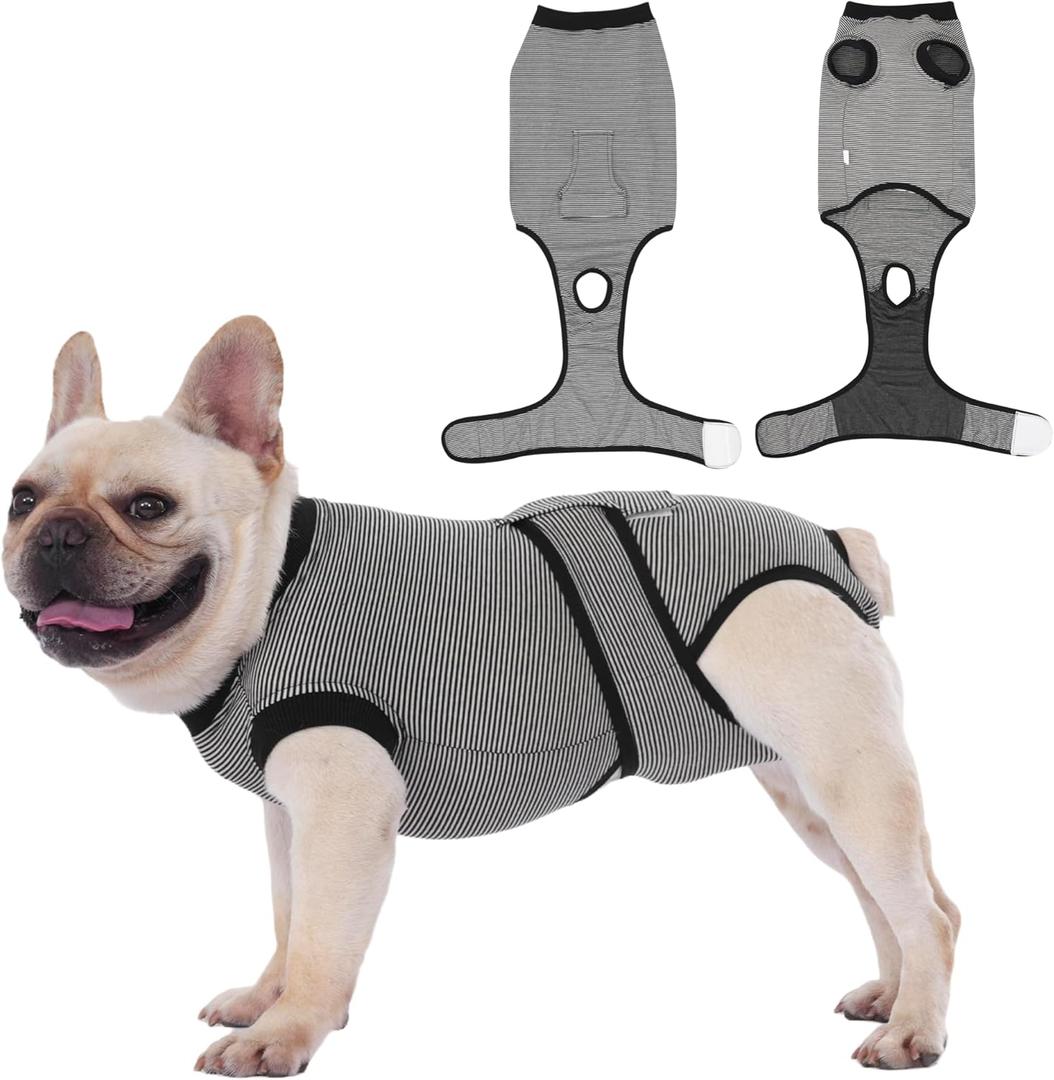 Traje De Recuperacin para Perros Despus De UNA Ciruga, Dog Abdominal Wounds Bandages, Substitute E-Collar & Cone, Prevent Licking Dog Onesies Surgery Recovery Suit, Grey Color, Size S