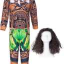 Boys Costume Polynesia for Kids Halloween Party Cosplay 10-11 Years (Brown)