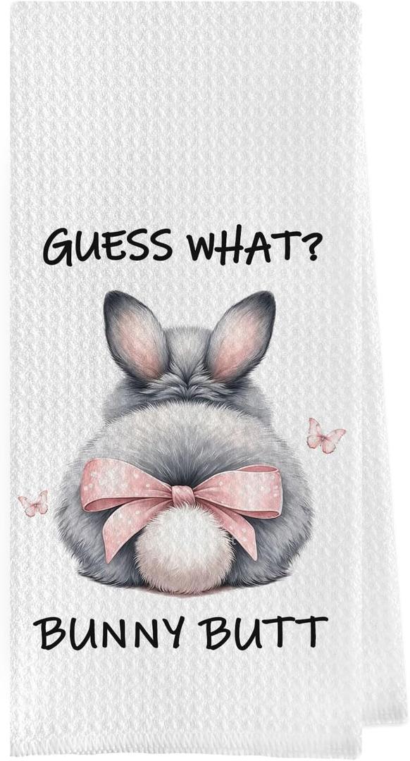 Easter Bunny Dish Towels - Funny Easter Gifts Decorative Waffle Weave Kitchen Towels, Pink Coquette Bunny Butt Hand Tea Towels, Easter Gifts (1624 Inches)