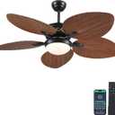 Wiviniya 52 Inch Tropical Ceiling Fans with Lights, Palm Leaf Outdoor Ceiling Fan with Light for Patios Porch Bedroom, Remote/APP Control, Reversible Quiet DC Motor, Dimmable LED, Light Brown