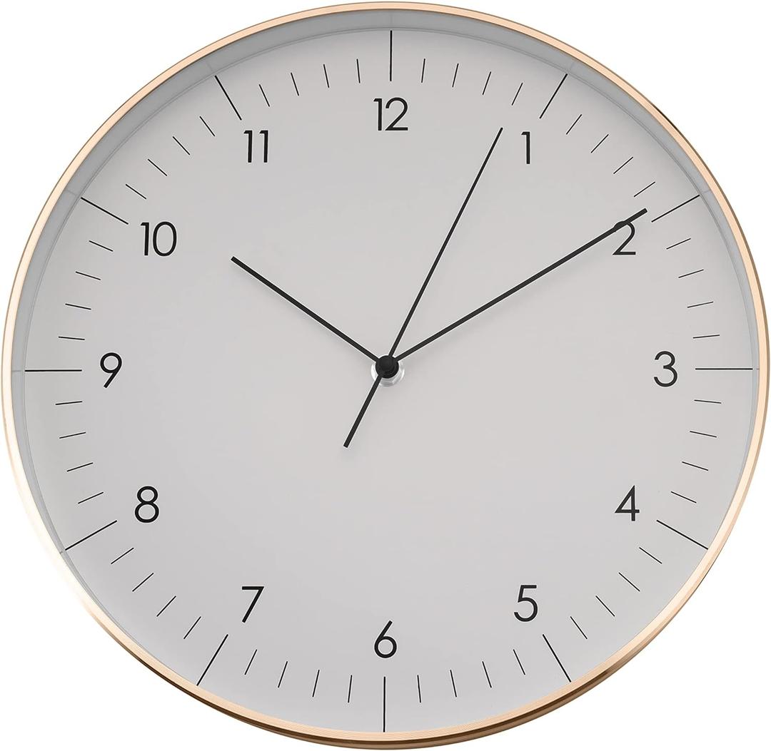 LUUK LIFESTYLE Silent Quartz wall Clock, Nordic and Minimalist Design, Interior Decoration for Living Room, Kitchen, Bedroom, White and Gold