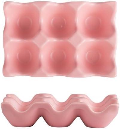 Unique Gifts Kitchen Gadgets Dopamine Egg Holder Household Ceramic Tableware Kitchen Refrigerator Egg Storage Rack High Value Non-slip Egg Grid (Egg Grid - Pink)