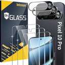letosan 2 Pack for Google Pixel 10 Pro Screen Protector Tempered Glass + 3 Pack Camera Lens Protector, Military Grade Shatterproof, 9H Hardness, Fingerprint Unlock,Case Friendly 6.3 Inch
