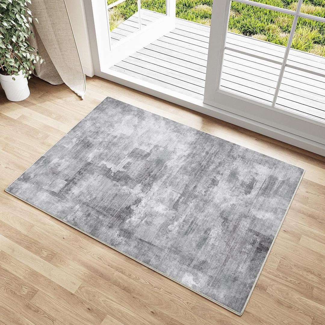 2x3 Washable Area Rug Grey Abstract Modern Entryway Kitchen Non Slip Throw Rug Living Room Bedroom Indoor Doormat Small Soft Thin Simple Carpet for Entrance Bathroom (2' x 3' (Rectangular))