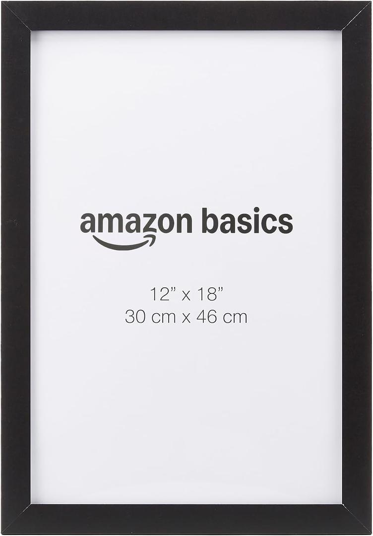 Amazon Basics Rectangular Wood Poster Frame, 12" x 18", Black
