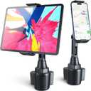 Tablet Holder for Car, iPad & iPhone Car Mount Adjustable Height, Cup Holder Tab & Phone Holder for Car/Truck, Compatible with 4.7-13" iPad, iPhone, Cell Phone Travel Accessories