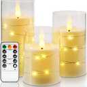 Amagic LED Flameless Candles, Battery Operated Candles with Embedded Fairy Lights, Acrylic Fake Candles with Remote and Timer for Wedding Home Decor, Ivory White, Set of 3, D3 x H4 5" 6"