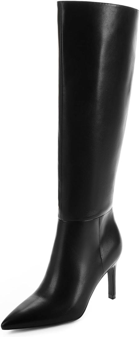 Easyfox Knee High Boots Women Pointed Toe Tall Boots 3 In Stiletto High Heel Long Boots Side Zipper Dress Knee High Boots (7.5, Black)