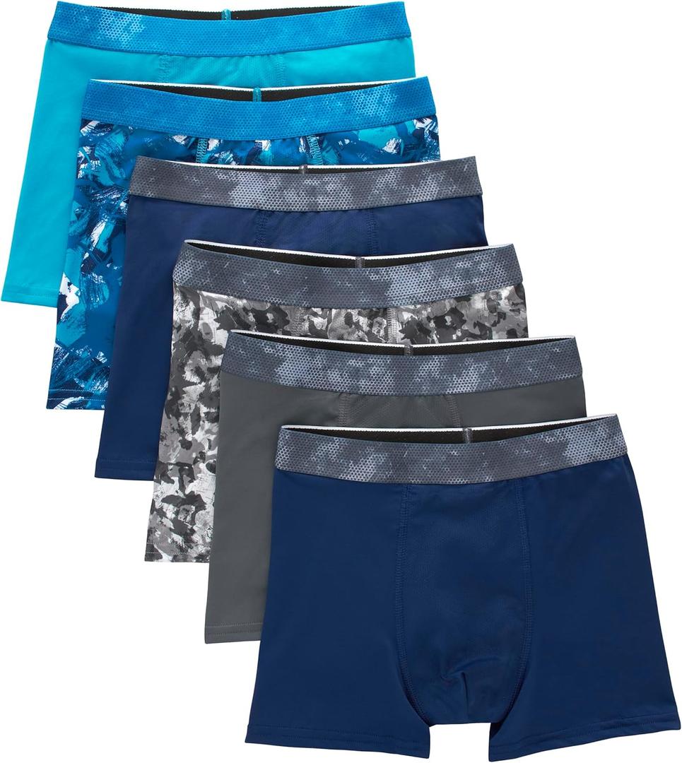 Hanes Boys' Big Performance Tween Boxer Brief Pack, X-Temp Mesh Stretch Underwear, Black, 6-Pack (Medium, Blue/Grey - 6 Pack)