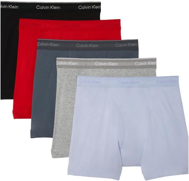 Calvin Klein Men's Cotton Classics 5-Pack Boxer Brief (Large, Black, Turbulence, Adrenaline Rush, Grey Heather, Casual Blue)