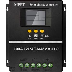 100A MPPT Solar Charge Controller, 12/24/36/48V, LCD Display, Dual USB, Black