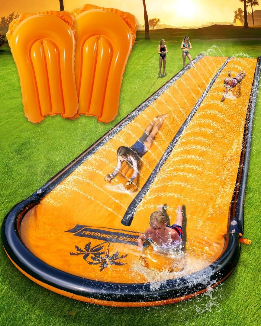 Slip Water and Slide for Kids Adults, Extra Long Backyard Water Slide with Pool and 2 Inflatable Bodyboards, Summer Outdoor Games Water Toys (17FT)