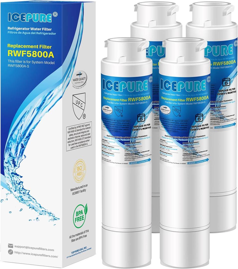 ICEPURE RWF5800A Refrigerator Water Filter Replacement for Frigidaire EPTWFU01, EWF02, Pure Source Ultra II, PureSource Ultra 2, SCWFTCTO, GP006, EPTWFUO1, MR022, JO22, BO022, TH-01, DE022, 1007 4PACK