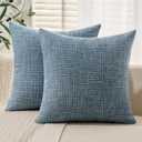 MIULEE 24x24 Inch Euro sham Burlap Linen Pillow Covers Set of 2 - Coastal Blue Washed Soft Skin-Friendly Texture Decorative Spring Throw Pillows Home Decor for Farmhouse Modern Sofa,Bed,Couch,Patio