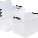 Drephia 4 Pack Clear Latch Storage Bin with Lid and Wheels, 50 L Large Plastic Storage Box