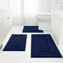 HOMEIDEAS Bathroom Rugs Sets 3 Piece, Super Soft and Absorbent Non Slip Microfiber Toilet Bath Mat with U-Shaped (Navy Blue) (1'4" x 2'8" (16"x24"+20"x32"+U Shape 20"x24"))