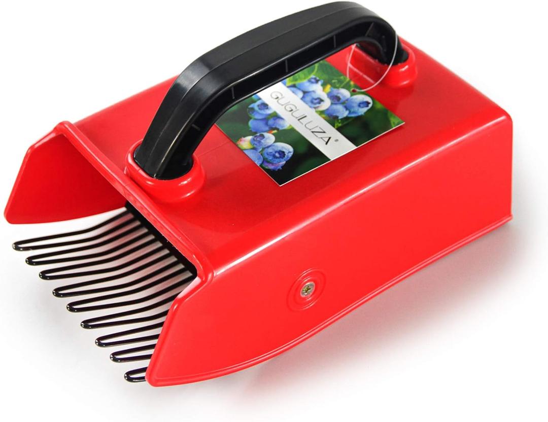 GUGULUZA Berry Picker with Metallic Comb, Plastic Blueberry Picker Scoop with Ergonomic Handle, Huckleberry Picking Rakes for Easier Berry Harvester, 9" x 5.5" (Black&Red)