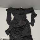 D&M Women's Off Shoulder Sparkly Dress Knitted Mesh Long Sleeve Open Back Ruched Bodycon Sexy Mini Party Dress (Black). Size S